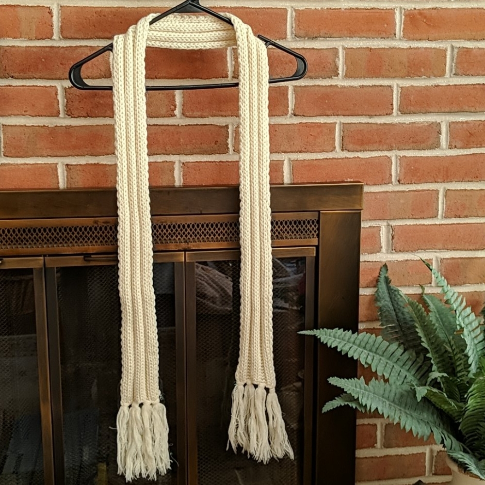 Cream Knit Scarf with Fringe